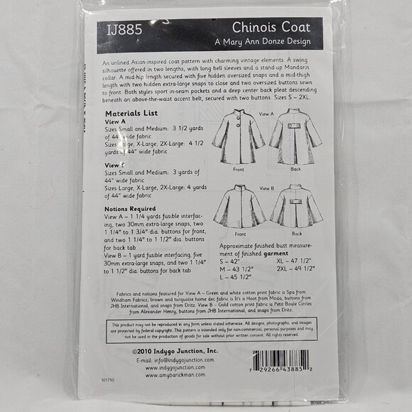 Indygo Junction - IJ885, Chinois Coat, Size: S-M-L-XL-2XL;  Factory Folded - Picture 2 of 2